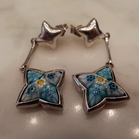 Vintage Murano Glass and Sterling Silver Dangle Earrings - Picture 1 of 4